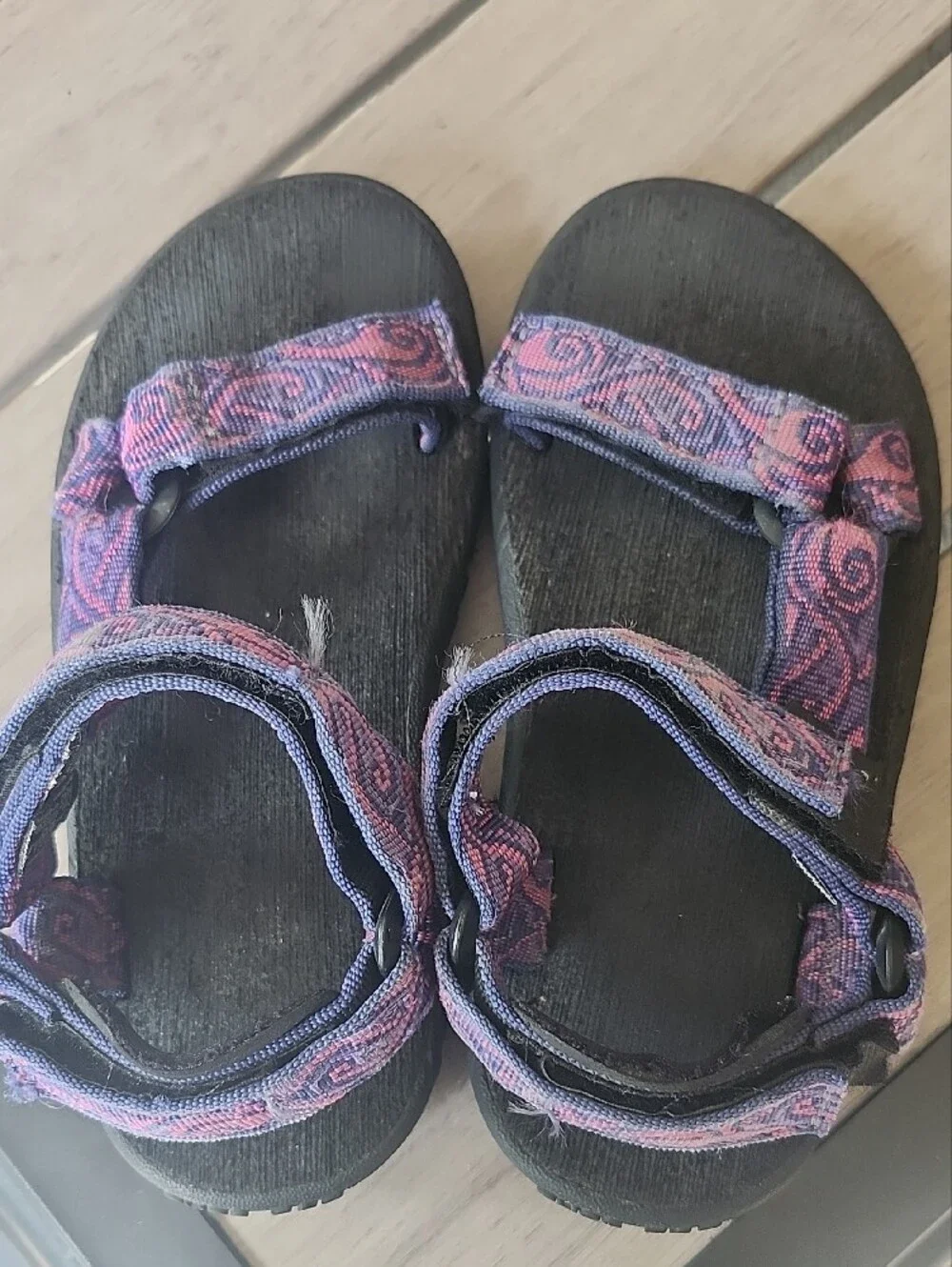 Teva Kids Black Sandals with Purple Pink Patterned Straps